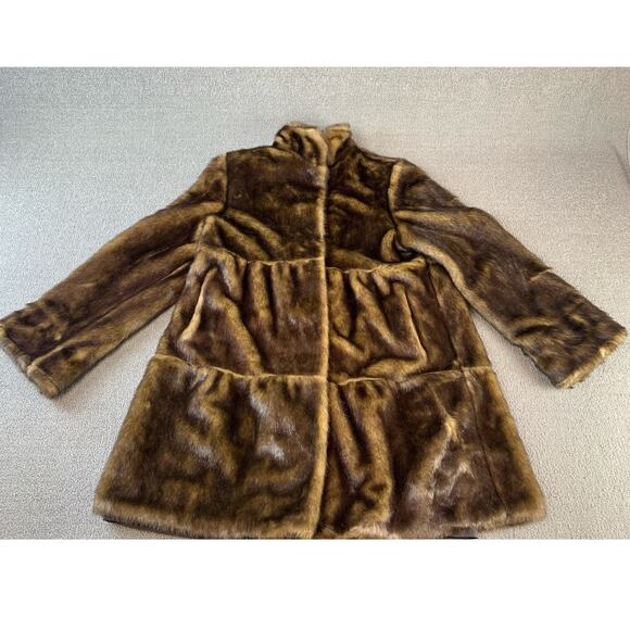 Dennis Basso Faux Fur Coat Retro Glamor Chic Winter Brown Size Medium - Picture 1 of 11